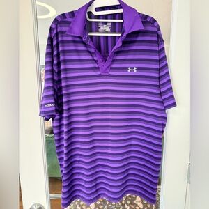 Under Armour Men's Purple and Black Striped Polo